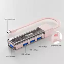 Unitek хъб USB-C/USB-A 3.0 HUB 4 port, Bi-Directional, Detachable Cable, White - H1319AWH01