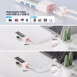 Unitek хъб USB-C/USB-A 3.0 HUB 4 port, Bi-Directional, Detachable Cable, White - H1319AWH01