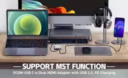 VCom докинг станция Docking Station USB-C 4-in-1 - CU450S - HDMI x 2, USB2.0, USB-C PD3.0 100W, MST