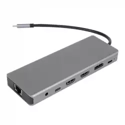VCom докинг станция Docking Station USB-C 13-in-1 - CU4706 - HDMI x 2, DP, USB3.0 x 3, USB-C, USB2.0, RJ45, SD/TF, PD100W, Audio, L-Shape USB-C