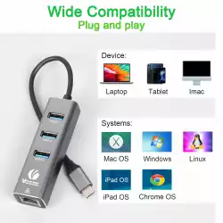 VCom докинг станция Docking USB Type-C to USB3.0 x 3 + LAN - DH311B