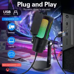 VCom Геймърски микрофон Gaming USB Microphone - VCOM-M902 Black - USB, RGB