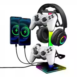 VCom стойка за слушалки Headphone Stand - VCOM-M701S - RGB, USB HUB