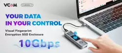 VCom външна кутия за диск Storage - Case - M.2 NVMe/SATA M/B key - USB-C/A Gen.2 10Gbps, Fingerprint Encryption - CU855SN-F