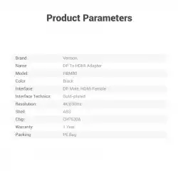 Vention адаптер Adapter DisplayPort M / HDMI F - 4K, Black - HBPB0