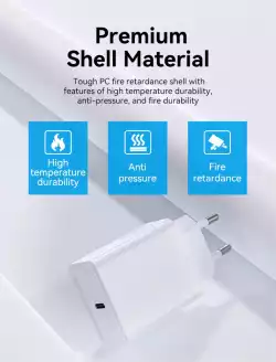 Vention бързо зарядно Fast Charger Wall - QC4.0, PD3.0 Type-C, 20W White - FADW0