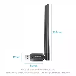Vention безжичен адаптер WiFi USB adapter Dual Band, 650Mbps, Black - KDTB0