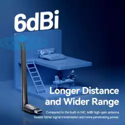 Vention безжичен адаптер WiFi USB adapter Dual Band, 650Mbps, Black - KDTB0