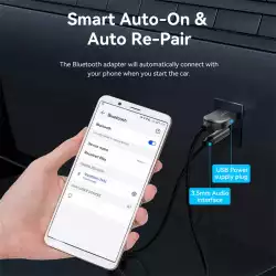 Vention блутут за кола за разговори и музика Car Bluetooth 5.4 audio receiver USB, 3.5mm jack - NAIHG