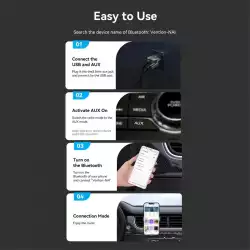 Vention блутут за кола за разговори и музика Car Bluetooth 5.4 audio receiver USB, 3.5mm jack - NAIHG