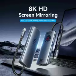Vention докинг станция Docking Station Type-C - TQZHB - 8K, LED Display - HDMI, USB 3.0 x 2, USB-C 3.2 Gen 1, PD100W,  LAN (1Gbps)