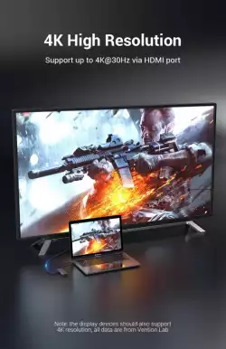 Vention докинг станция Docking Station Type-C - TOLHB - HDMI x 1, USB3.0 x 3, USB-C PD100W x 1, LAN x 1 (1Gbps), SD/TF, Audio