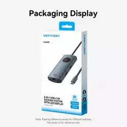 Vention докинг станция Docking Station Type-C - TQZHB - 8K, LED Display - HDMI, USB 3.0 x 2, USB-C 3.2 Gen 1, PD100W,  LAN (1Gbps)
