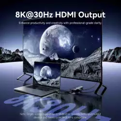 Vention докинг станция Docking Station Type-C - TQZHB - 8K, LED Display - HDMI, USB 3.0 x 2, USB-C 3.2 Gen 1, PD100W,  LAN (1Gbps)