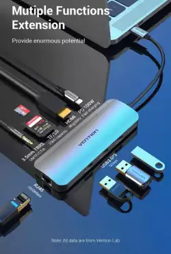 Vention докинг станция Docking Station Type-C - TOLHB - HDMI x 1, USB3.0 x 3, USB-C PD100W x 1, LAN x 1 (1Gbps), SD/TF, Audio