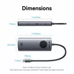 Vention докинг станция Docking Station Type-C - TQZHB - 8K, LED Display - HDMI, USB 3.0 x 2, USB-C 3.2 Gen 1, PD100W,  LAN (1Gbps)