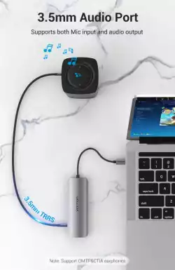 Vention докинг станция Docking Station Type-C - TOLHB - HDMI x 1, USB3.0 x 3, USB-C PD100W x 1, LAN x 1 (1Gbps), SD/TF, Audio
