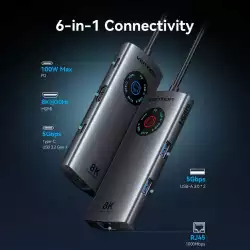 Vention докинг станция Docking Station Type-C - TQZHB - 8K, LED Display - HDMI, USB 3.0 x 2, USB-C 3.2 Gen 1, PD100W,  LAN (1Gbps)
