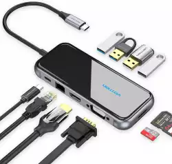 Vention докинг станция Type-C Docking Station Power Distribution 3.0 87W - HDMI, Type-C x 1, USB3.0 x 2, USB 2.0 x 2, LAN, SD/TF, VGA - TFGHB