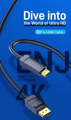 Vention кабел Cable DisplayPort to HDMI 1.5m - 4K, Gold Plated - HAGBG