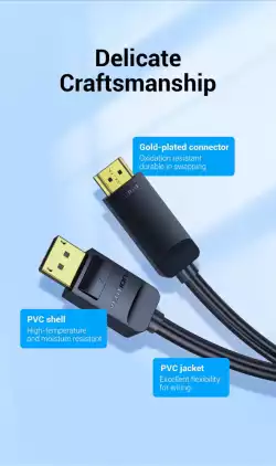 Vention кабел Cable DisplayPort to HDMI 1.5m - 4K, Gold Plated - HAGBG