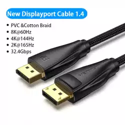 Vention кабел Display Port 1.4 DP M / M 8K 1.5m - Cotton Braided, Black - HCCBG