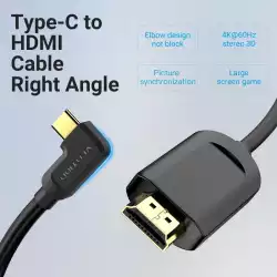 Vention Кабел Type-C to HDMI Cable Right Angle 1.5M Black - CGVBG