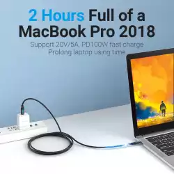 Vention Кабел USB 2.0 Type-C to Type-C - 1.5M Black 5A Fast Charge - COTBG