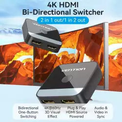 Vention Разклонител превключвател HDMI 2.0 Switcher/Splitter 2-Port Bi-Direction 4K Black - AKOB0                          