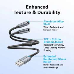 Vention външна звукова карта USB Sound card 2-Port 0.25M Gray - CVHHC