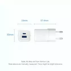 Vention зарядно за стена Charger Wall GaN - QC3.0 + Power Distribution Type-C 30W - FEQW0-EU