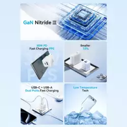 Vention зарядно за стена Charger Wall GaN - QC3.0 + Power Distribution Type-C 30W - FEQW0-EU