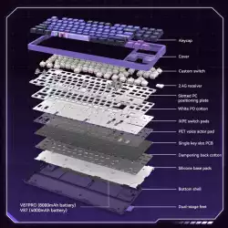 VGN безжична геймърска механична клавиатура Wireless Gaming Mechanical Keyboard - V87 Caribbean Blue - Power Silver Switches [Linear]
