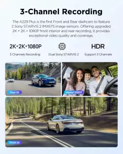 VIOFO Видеорегистратор Dash Cam A229 Plus 3 Channel - 2K, HDR, Sony STARVIS 2, GPS