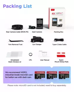 VIOFO Видеорегистратор Dash Cam A229 Pro 2 Channel - 4K, HDR, Dual Sony STARVIS 2, GPS, Bluetooth