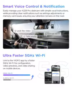 VIOFO Видеорегистратор Dash Cam A229 Pro 3 Channel - 4K, HDR, Dual Sony STARVIS 2, GPS, Bluetooth