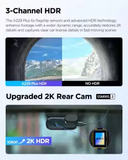 VIOFO Видеорегистратор Dash Cam A229 Plus 3 Channel - 2K, HDR, Sony STARVIS 2, GPS