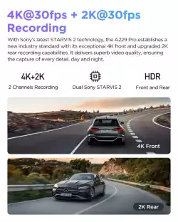 VIOFO Видеорегистратор Dash Cam A229 Pro 2 Channel - 4K, HDR, Dual Sony STARVIS 2, GPS, Bluetooth