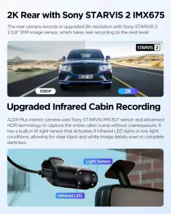 VIOFO Видеорегистратор Dash Cam A229 Plus 3 Channel - 2K, HDR, Sony STARVIS 2, GPS