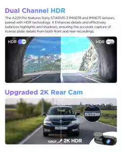 VIOFO Видеорегистратор Dash Cam A229 Pro 2 Channel - 4K, HDR, Dual Sony STARVIS 2, GPS, Bluetooth