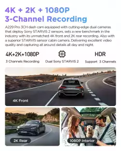 VIOFO Видеорегистратор Dash Cam A229 Pro 3 Channel - 4K, HDR, Dual Sony STARVIS 2, GPS, Bluetooth