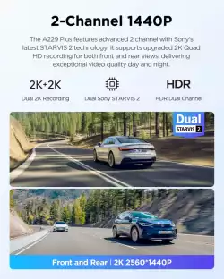 VIOFO Видеорегистратор Dash Cam A229 Plus 2 Channel - 2K, HDR, Sony STARVIS 2, GPS