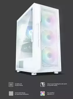 Zalman кутия Case ATX - I3 NEO White - RGB, Mesh