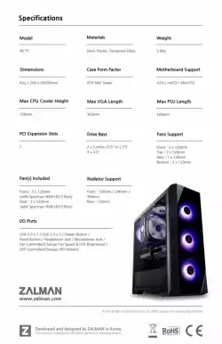 Zalman кутия за компютър Case ATX - N5 TF - 4 x 120mm RGB