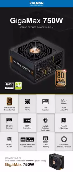 Zalman захранване PSU GigaMax 750W Bronze ZM750-GVII
