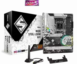 ASROCK MB Desktop B650E Steel Legend, AM5, 4x DDR5, 1x PCIe 5.0 x16, 1x PCIe 3.0 x16, 1x Blazing M.2(PCIe Gen5x4), 2x Hyper M.2(PCIe Gen4x4), 2x SATA3 6.0 Gb/s, 7.1 CH HD Audio, 1x HDMI, 1x DisplayPort, 2.5G LAN, 802.11ax Wi-Fi 6E + Bluetooth