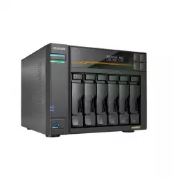 Asustor Lockerstor 6 Gen3 AS6806T 6 Bay NAS, Ryzen Embedded Quad-Core 2.3GHz CPU, Dual USB 4 Ports, Dual 10GbE Ports, Dual 5GbE Ports, 16G ECC RAM DDR5, (Max. 64GB), 4x M.2 SSD Slots (Diskless), 2 x Type C, Black                          