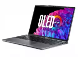 Лаптоп Acer Swift Go SFG14-63-R1DP, AMD Ryzen 7 8845HS (up to 5.1GHz,16MB), 14" CineCrystal OLED WQ2.8K 90Hz (2880x1800), AMD Radeon Graphics,16GB LPDDR5 onboard, 512GB SSD NVMe, 50Wh, WIFI6E+BT5.3, QHD Cam, MicroSD Reader, Win 11 Home, Backlit KBD, Steel Gray