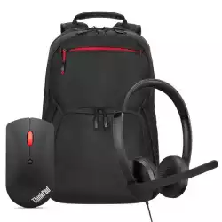 Lenovo USB-A Wired Stereo Headset Gen 2 + Lenovo ThinkPad Bluetooth Silent Mouse + Lenovo ThinkPad Essential 15.6-inch Backpack (Eco)                          