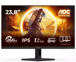 Монитор AOC 24G4ZRE, 23.8" Fast IPS WLED, 1920x1080@@260Hz (OC, Native 240Hz), 1ms GtG, 0.3ms MPRT, 300cd m/2, 1000:1, Adaptive Sync, FlickerFree, Anti Blue Light, Tilt, 2xHDMI, DP